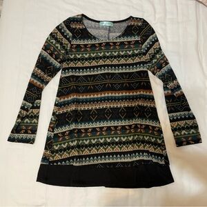 Boho western long sweater top with button back details